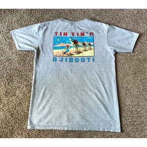 Vintage The Adventure of Tintin Djibouti T-Shirt Men's Size Medium Gray Shirt